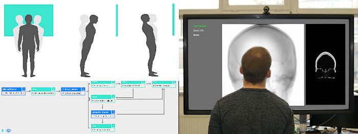 Left: Sketches of potential interaction methods and processes. Right: User study with software prototype.